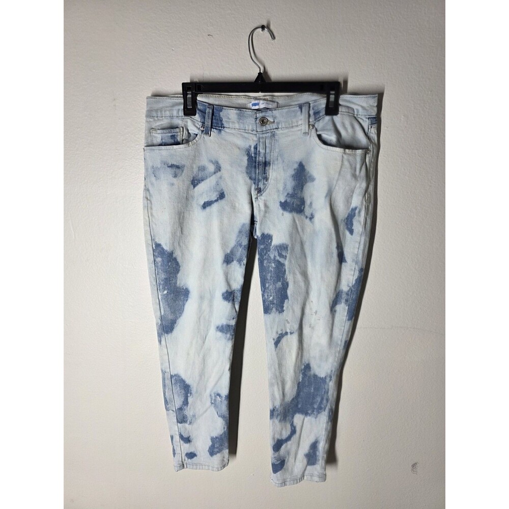 Levi's Acid Wash Light Blue Denim Straight Jeans Stretch Button Women's Size 15